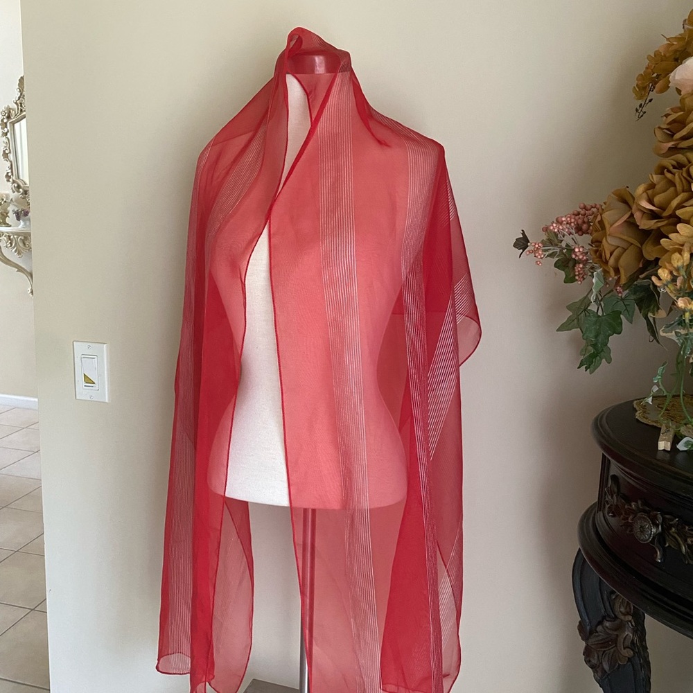 Red Sheer silver Decorative Scarf shawl Wrap